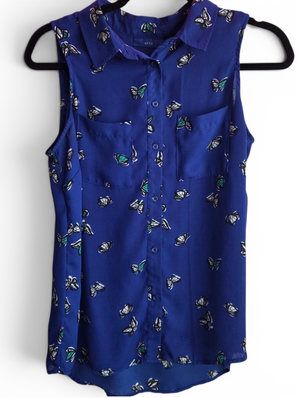 Apt. 9 Blue Sleeveless Butterfly Button-Front Top
